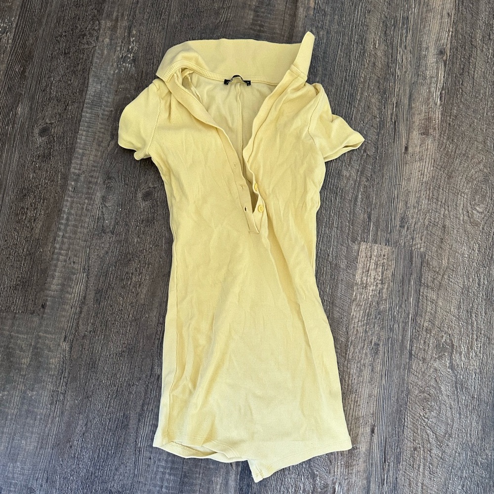 ZARA Ribbed Polo Romper – Soft Yellow – Size Small – $18
